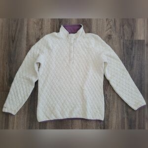 Orvis Cream Quilted Pullover with Purple Accents